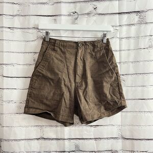 Brandy Melville Plaid High Rise Shorts Brown Tan Checkered Size Small Stretch